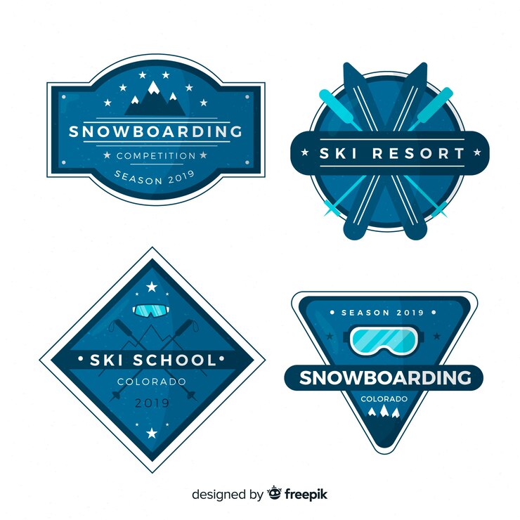 Vettore gratuito set moderno di badge di sport invernali