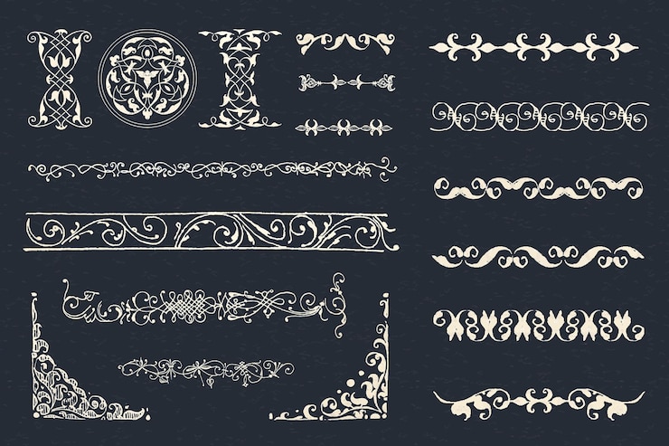 Vettore gratuito set ornamentale divisorio bianco vintage, remix da the model book of calligraphy joris hoefnagel e georg bocskay