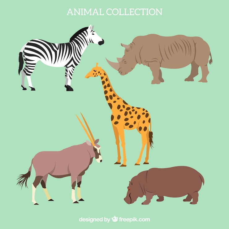 Vettore gratuito set piatto di animali africani