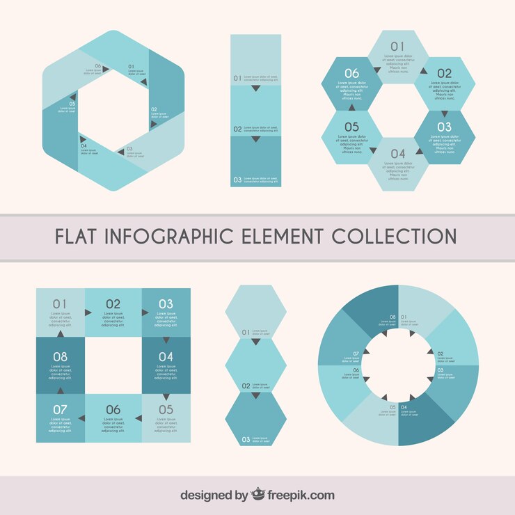 Vettore gratuito set piatto di grafici per infografica in toni di blu