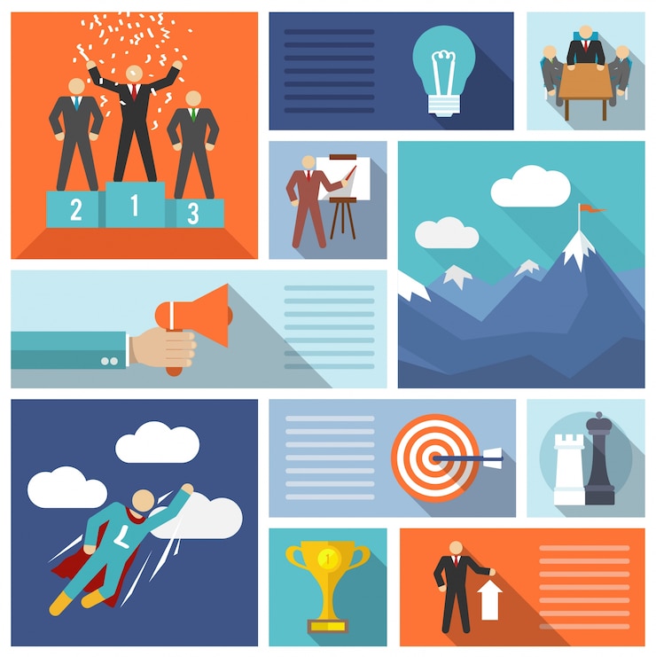 Vettore gratuito set piatto di icone di leadership