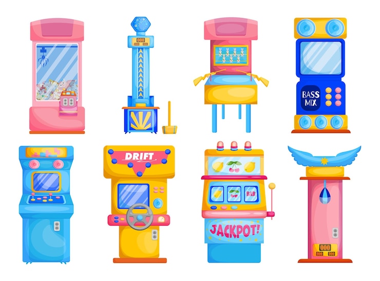 Vettore gratuito set piatto di macchine da gioco colorate