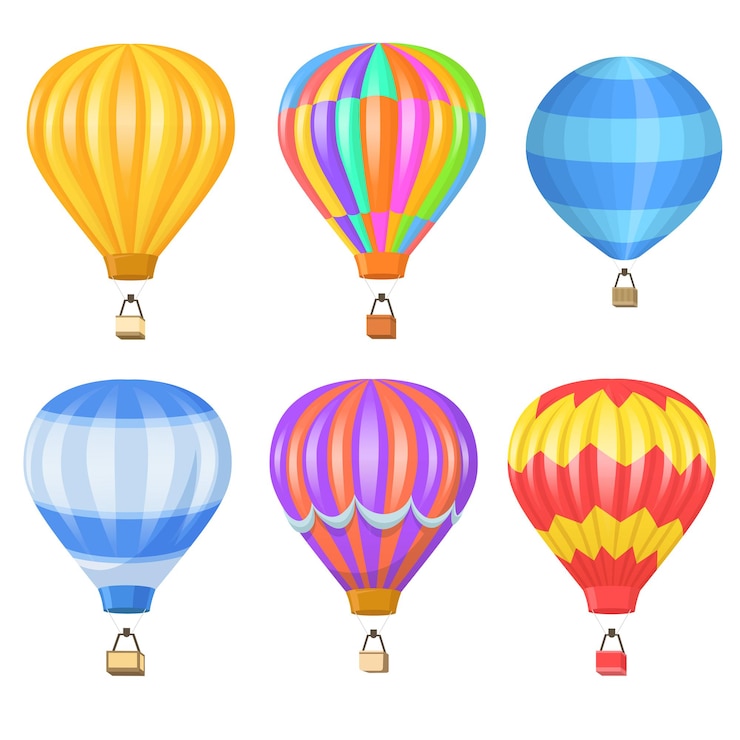 Vettore gratuito set piatto mongolfiera colorato luminoso