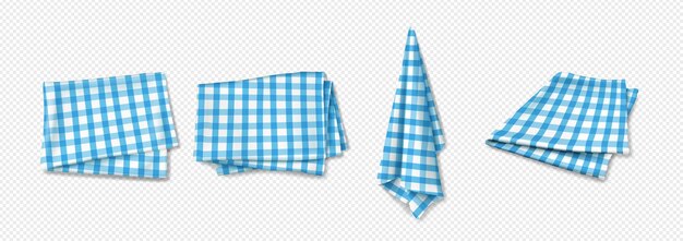 Set realistico di asciugamani in cotone a quadretti blu