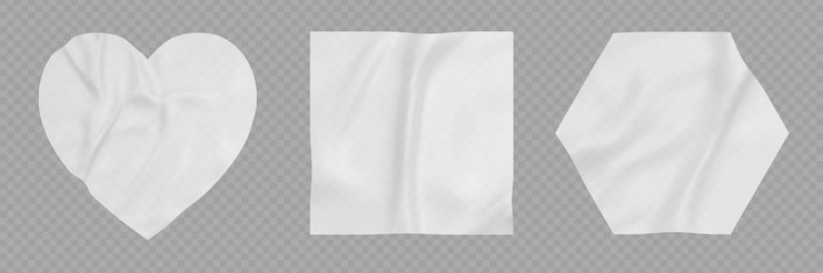 Vettore gratuito set realistico di mockup di etichette adesive isolate su sfondo trasparente illustrazione vettoriale di toppe a forma esagonale quadrata a cuore con texture rugosa vuota modello di vendita o cartellino del prezzo