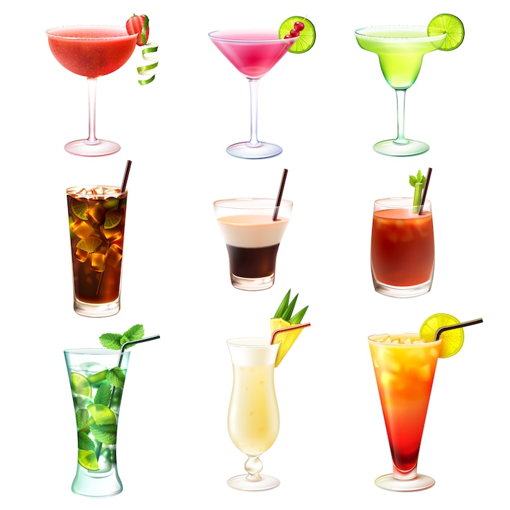 Vettore gratuito set realistico per cocktail