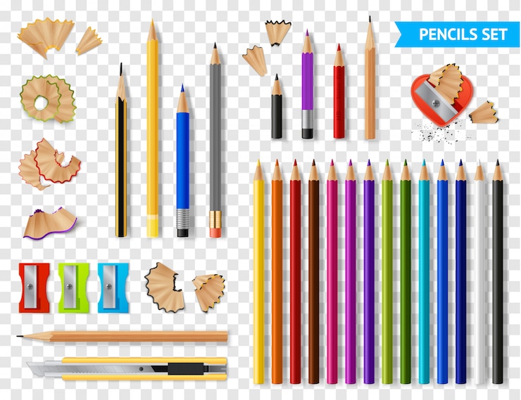 Vettore gratuito set trasparente di matite colorate affilate