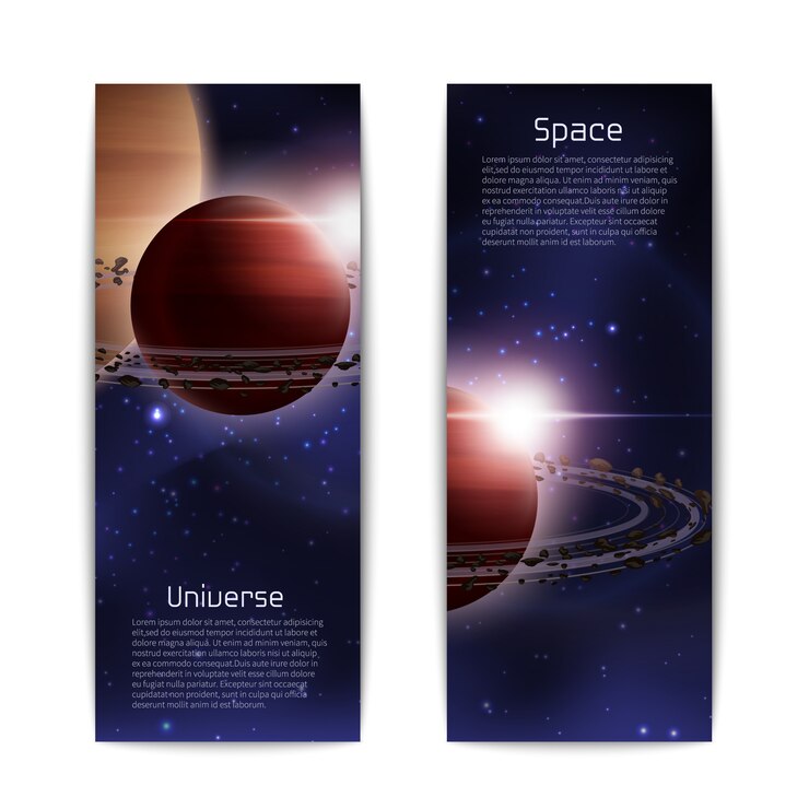 Vettore gratuito set verticale di banner spazio e universo