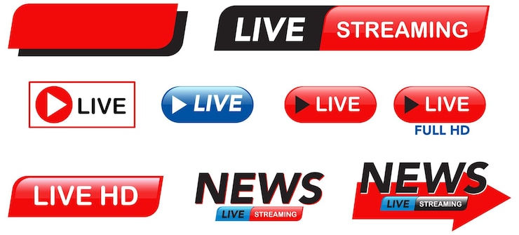 Vettore gratuito set vettoriale di pulsanti di streaming dal vivo