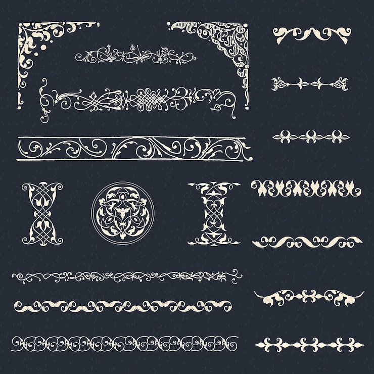 Vettore gratuito set vettoriale ornamentale divisorio bianco vintage, remix di the model book of calligraphy joris hoefnagel e georg bocskay