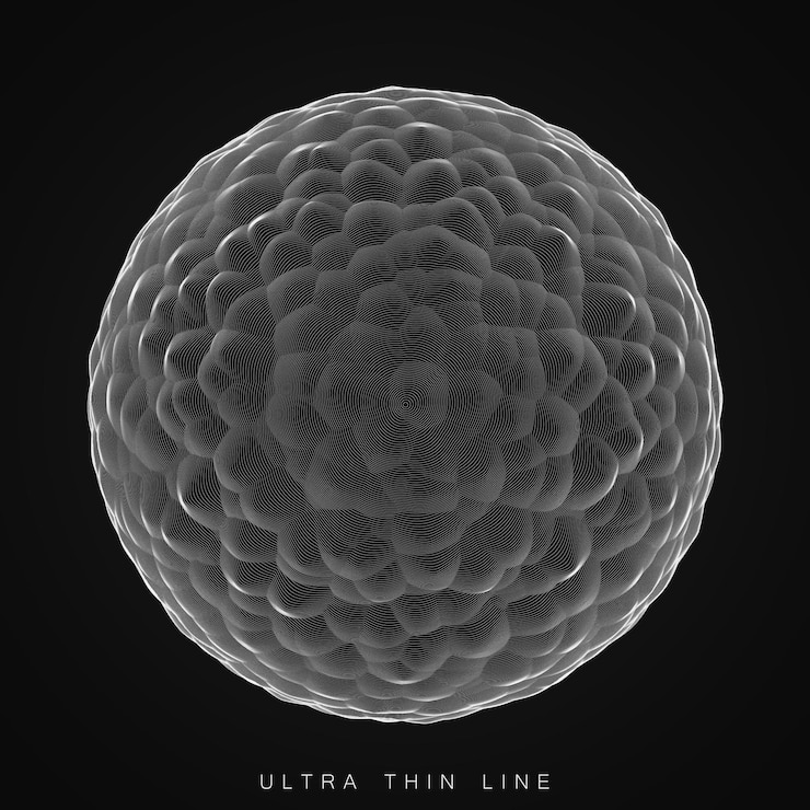 Vettore gratuito sfera di linea ultra sottile astratta vettoriale sfere distorte dinamiche fluide illustrazione futuristica del rumore frattale tecnologia digitale splash o esplosione di forma d'onda sonora cyber ui o elemento hud