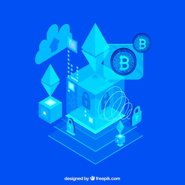 Vettore gratuito sfondio blu astratto della blockchain