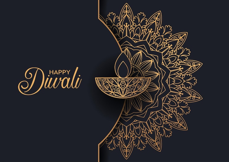 Vettore gratuito sfondio decorativo di diwali con disegno di mandala d'oro
