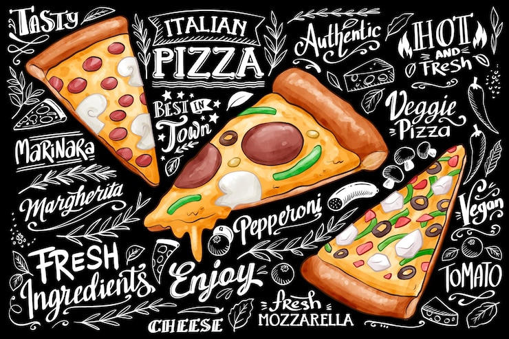 Vettore gratuito sfondio della lavagna con la pizza