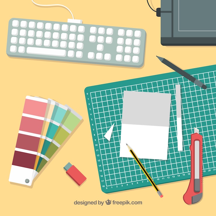 Vettore gratuito sfondio dello spazio di lavoro di progettazione grafica in stile disegnato a mano