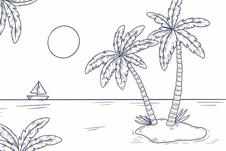 Vettore gratuito sfondio di tramonto tropicale disegnato a mano