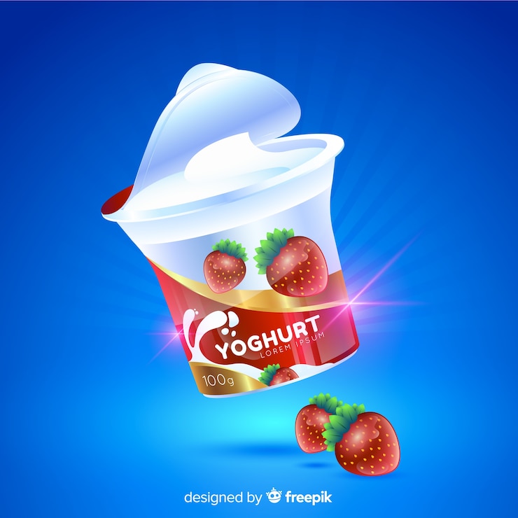 Vettore gratuito sfondio di una pubblicità realistica dello yogurt naturale