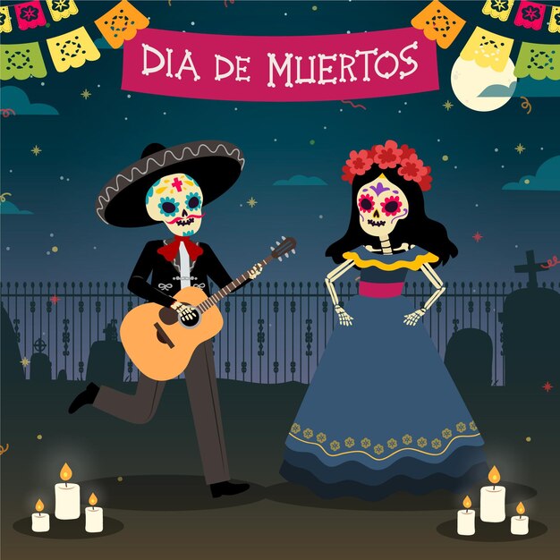 Sfondio disegnato a mano di dia de muertos