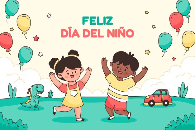 Sfondio disegnato a mano in spagnolo per la celebrazione della Giornata dei Bambini