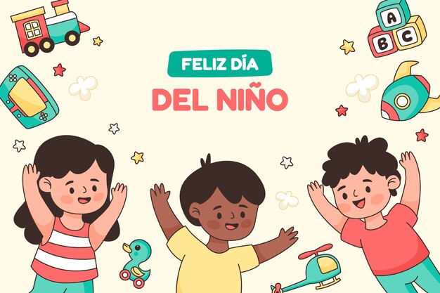 Sfondio disegnato a mano in spagnolo per la celebrazione della Giornata dei Bambini