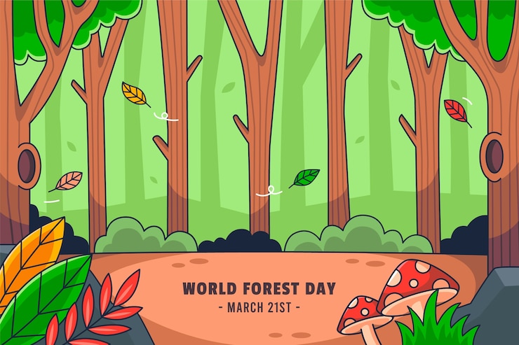 Vettore gratuito sfondio disegnato a mano per la celebrazione della giornata internazionale delle foreste.