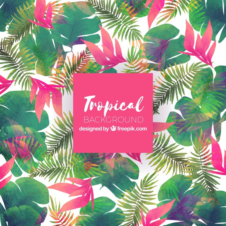 Vettore gratuito sfondio estivo tropicale con piante colorate