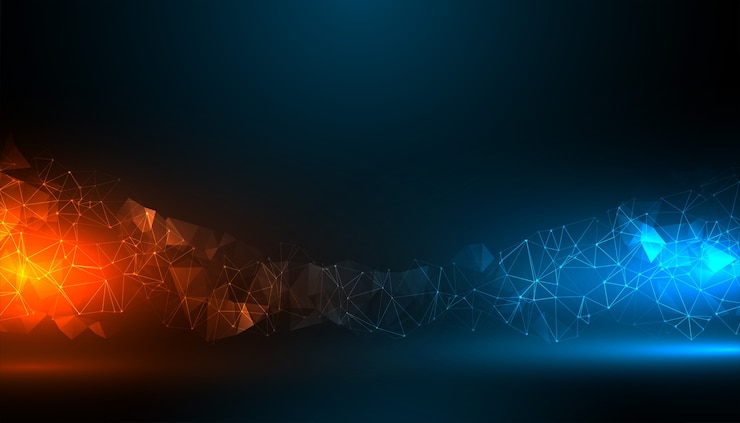 Vettore gratuito sfondio tecnologico digitale con effetto di luce blu e arancione