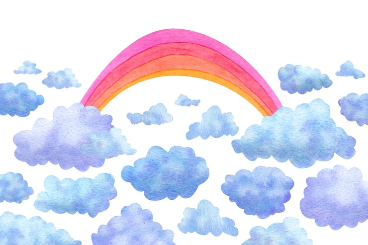Vettore gratuito sfondo acquerello con nuvole e arcobaleno