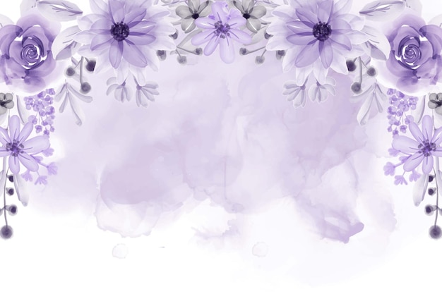Sfondo bella cornice floreale con acquarello di fiori viola morbidi