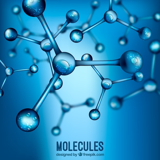 Sfondo blu sfocato molecole realistiche