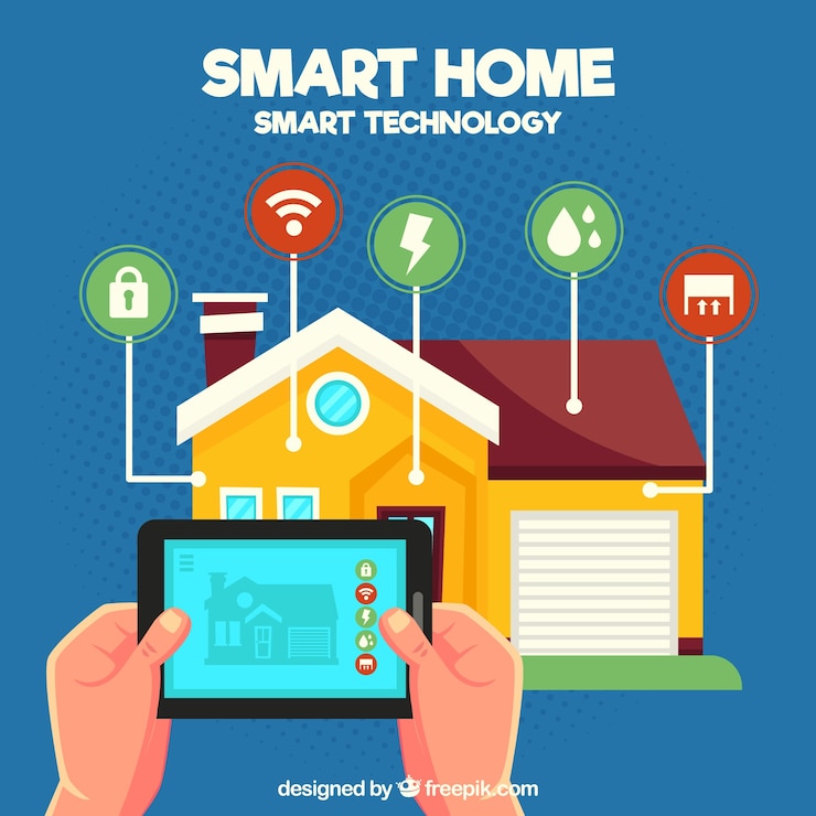 Vettore gratuito sfondo casa intelligente con controllo smarthphone