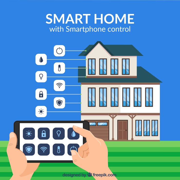 Vettore gratuito sfondo casa intelligente con controllo smartphone