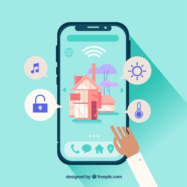 Sfondo casa intelligente con controllo smartphone