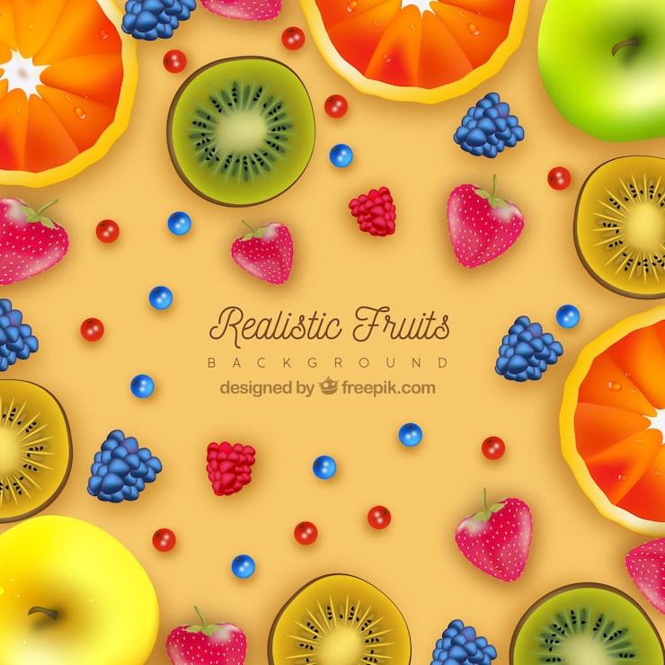 Vettore gratuito sfondo colorato di frutta in design realistico