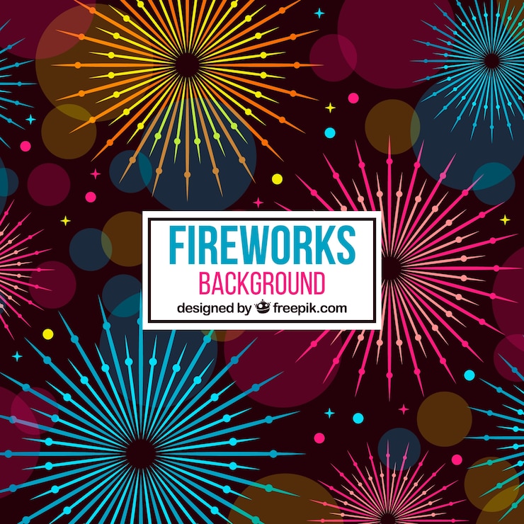 Vettore gratuito sfondo colorato fuochi d'artificio in stile piatto