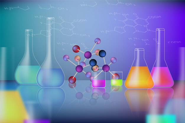 Sfondo colorato scienza realistica con molecole e tubi