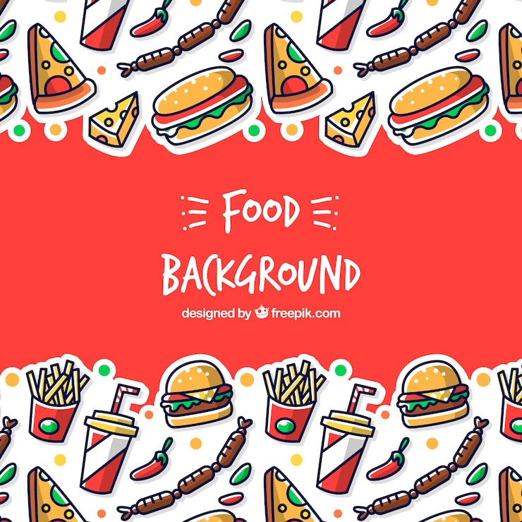 Vettore gratuito sfondo con diversi fast food