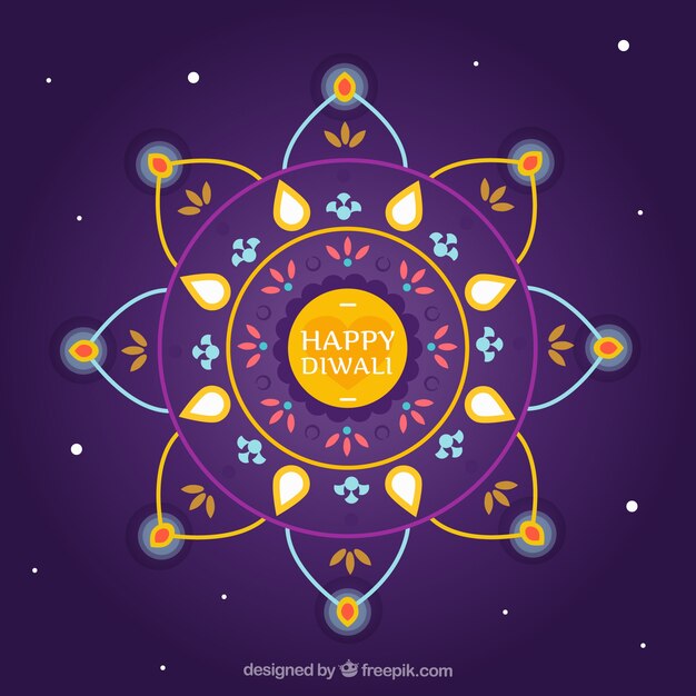 Sfondo decorativo mandala diwali in design piatto