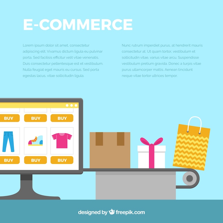 Vettore gratuito sfondo del computer e elementi di commercio elettronico in progettazione piatta