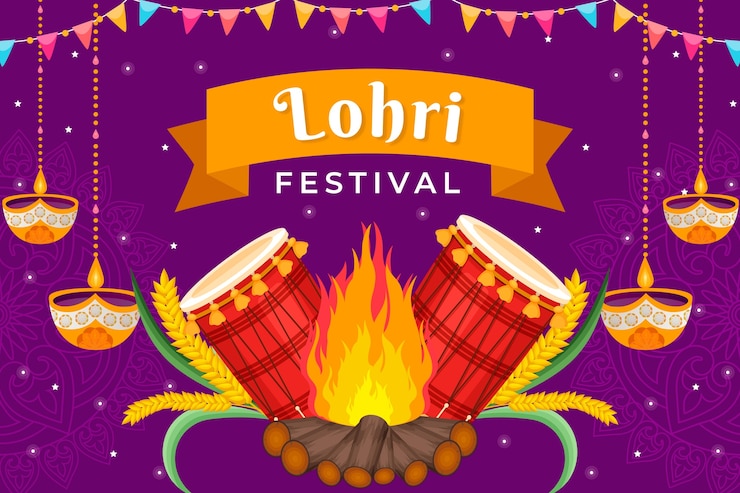 Vettore gratuito sfondo del festival lohri piatto