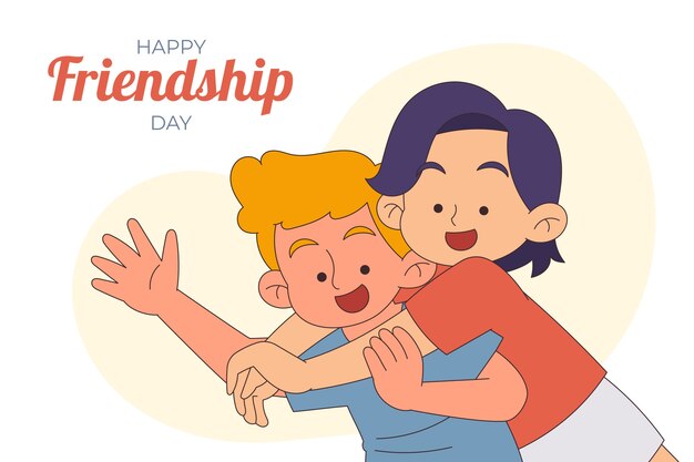 Sfondo del giorno dell'amicizia disegnato a mano con gli amici che salutano e si abbracciano