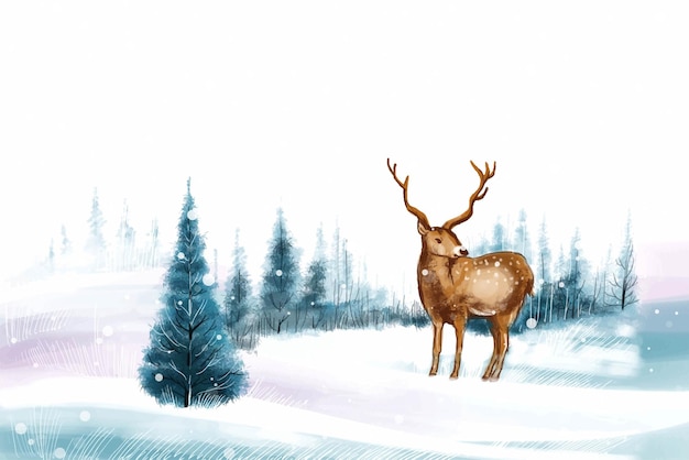 Sfondo del paesaggio invernale dell'albero di Natale e del nuovo anno con le renne