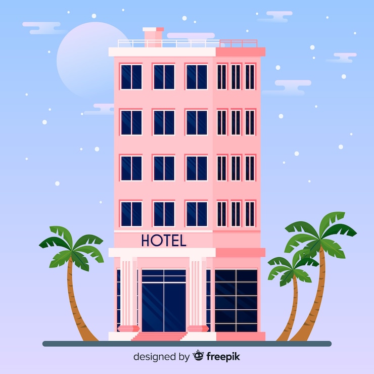 Vettore gratuito sfondo della facciata dell&#39;hotel piatto