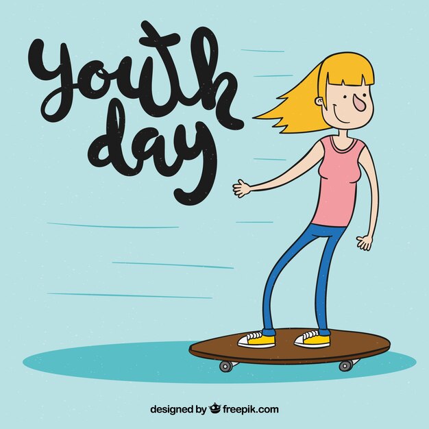 Sfondo della giornata della gioventù della ragazza con lo skateboard