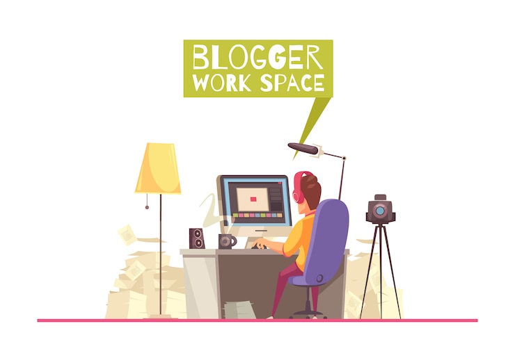 Vettore gratuito sfondo dello spazio di lavoro di blogging