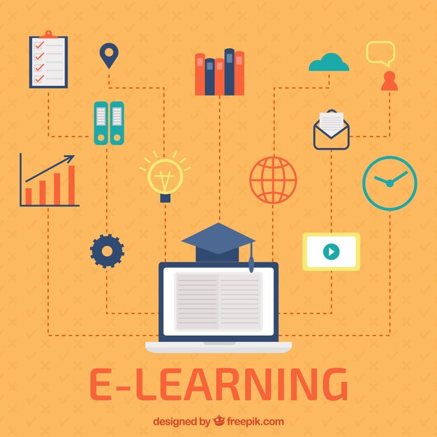 sfondo di apprendimento digitale con elementi colorati in design piatto