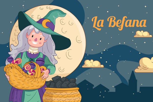 Sfondo di befana disegnato a mano