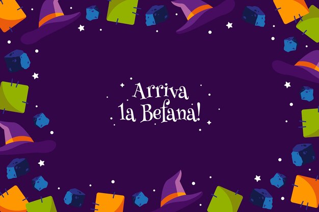 Sfondo di befana piatto disegnato a mano
