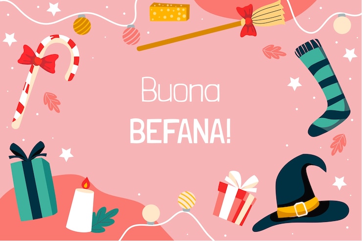 Vettore gratuito sfondo di befana piatto disegnato a mano