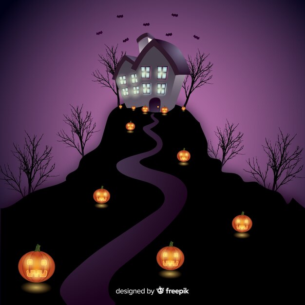 Sfondo di casa stregata di Halloween con luci sfumate
